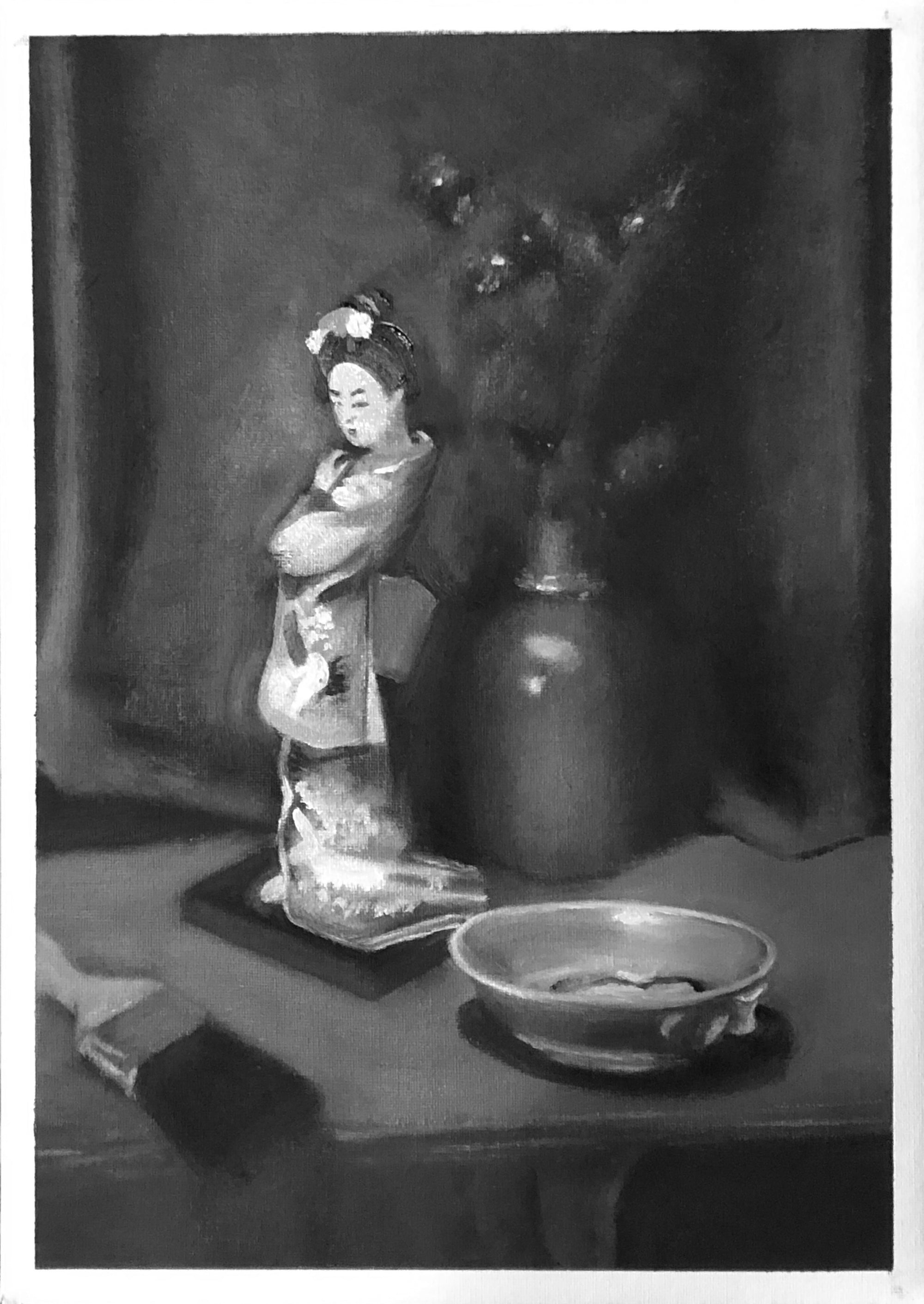 Momento IV Still Life with Figurine - Oil on Canvas  - 260 x 380 mm