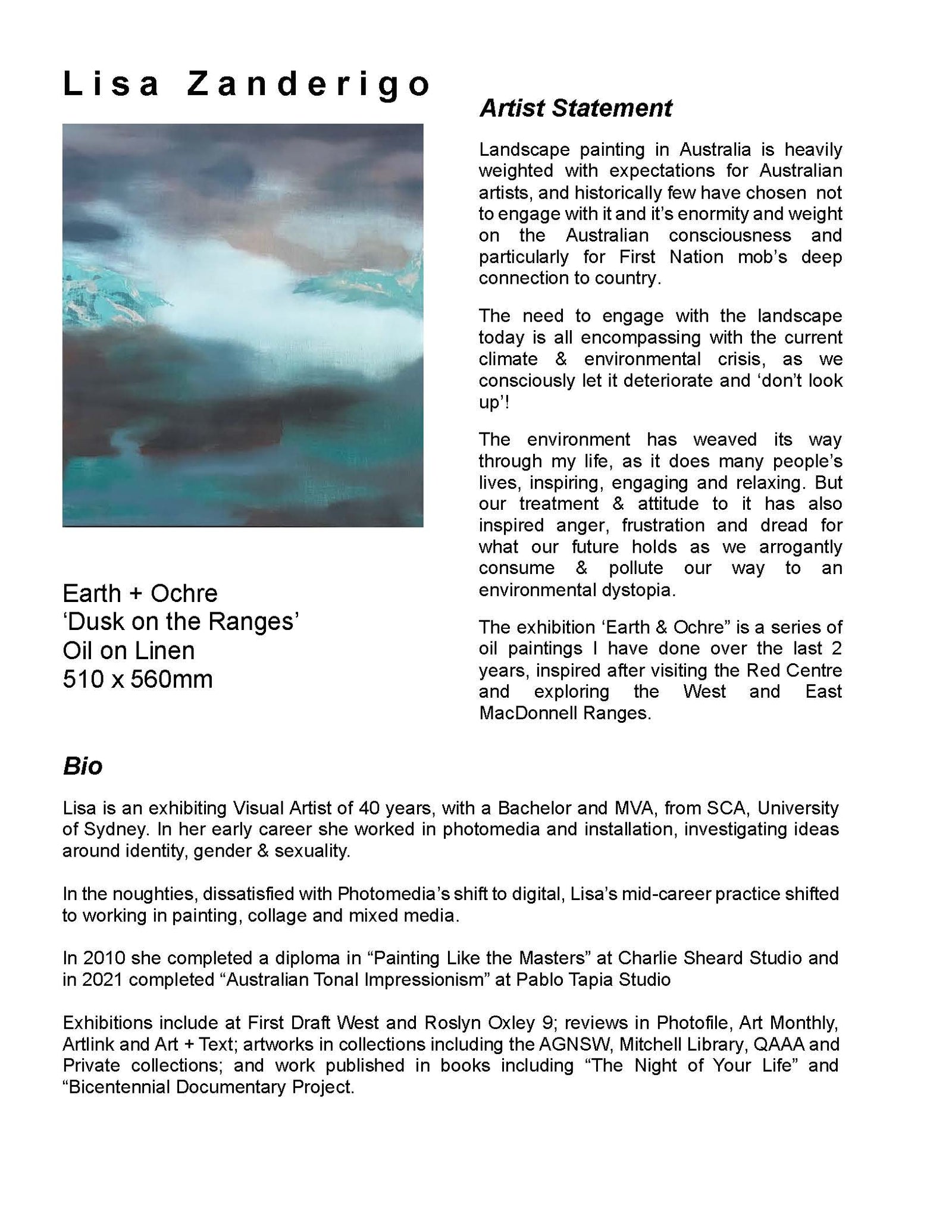 Earth + Ochre Artist Statement & Bio