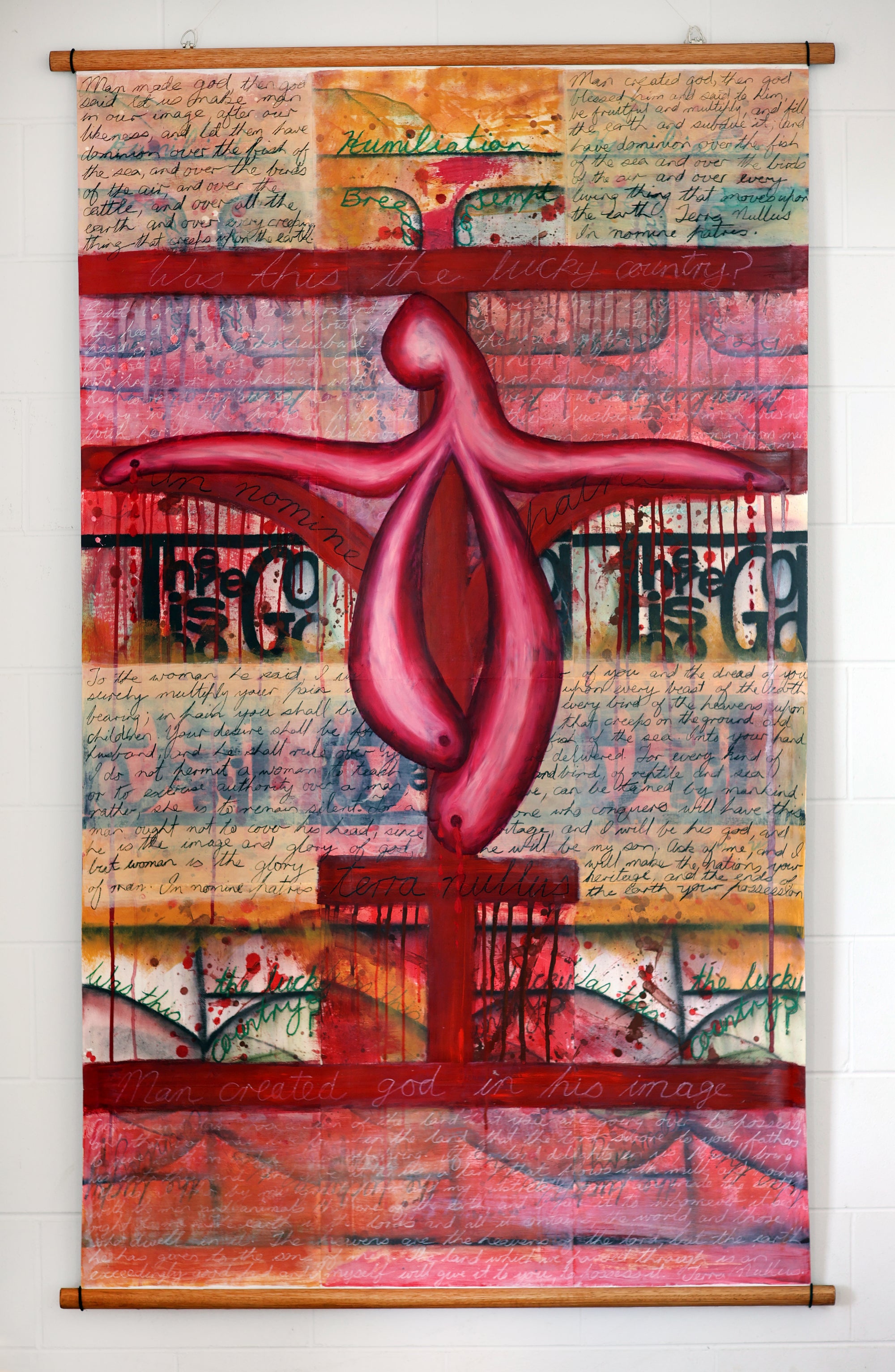 Agnus Dei I - Acrylic Polymer Pigment Ink Charcoal Oil Pastel & Paper Collage on Linen  - 1070 x 1810 mm