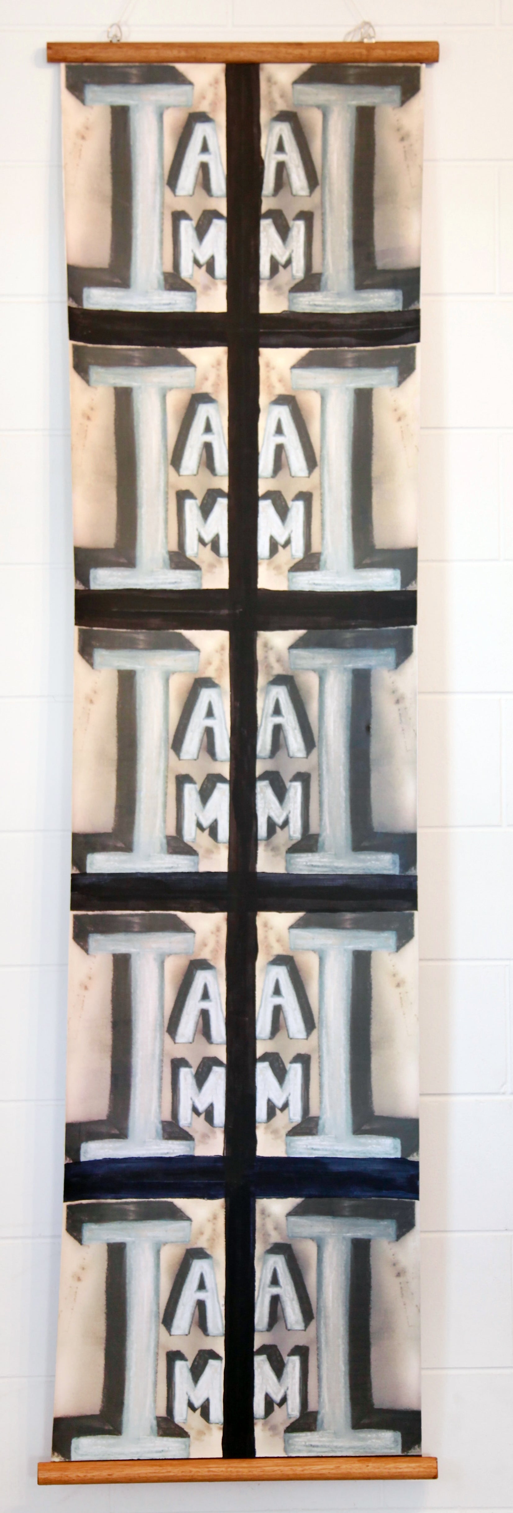 Am I? I - Acrylic Polymer Pigment Ink Charcoal Oil Pastel & Paper Collage on Linen  - 550 x 2110 mm