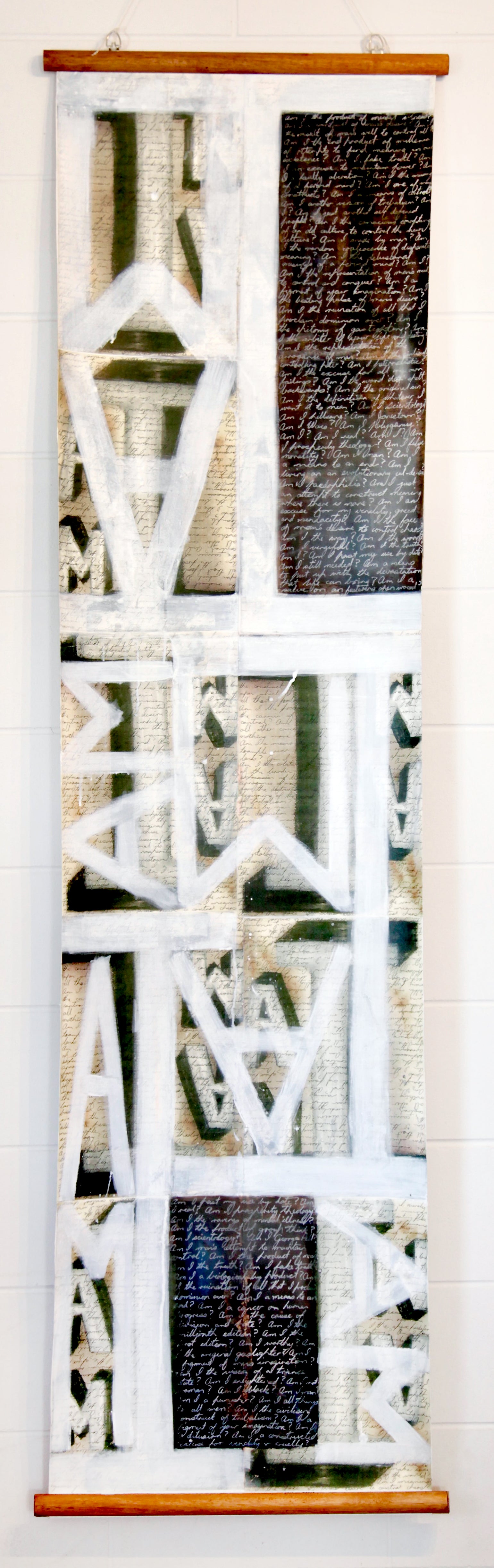 Am I? III - Acrylic Polymer Pigment, Ink, Charcoal, Oil Pastel & Paper Collage on Linen  - 550 x 2110 mm