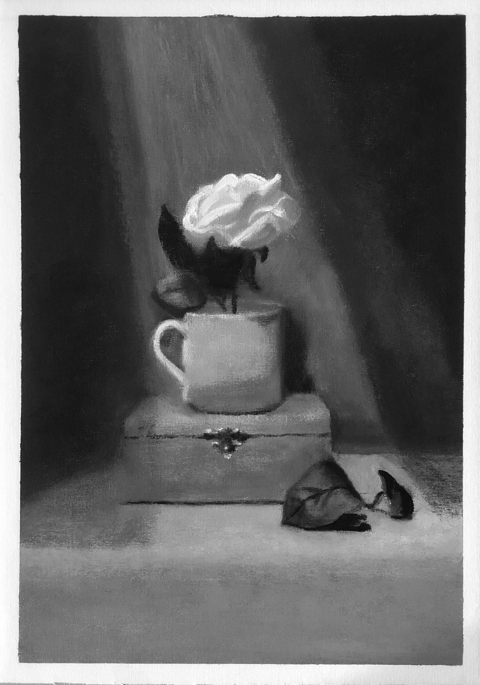 Momento III Still Life with Rose - Oil on Canvas  - 260 x 380 mm