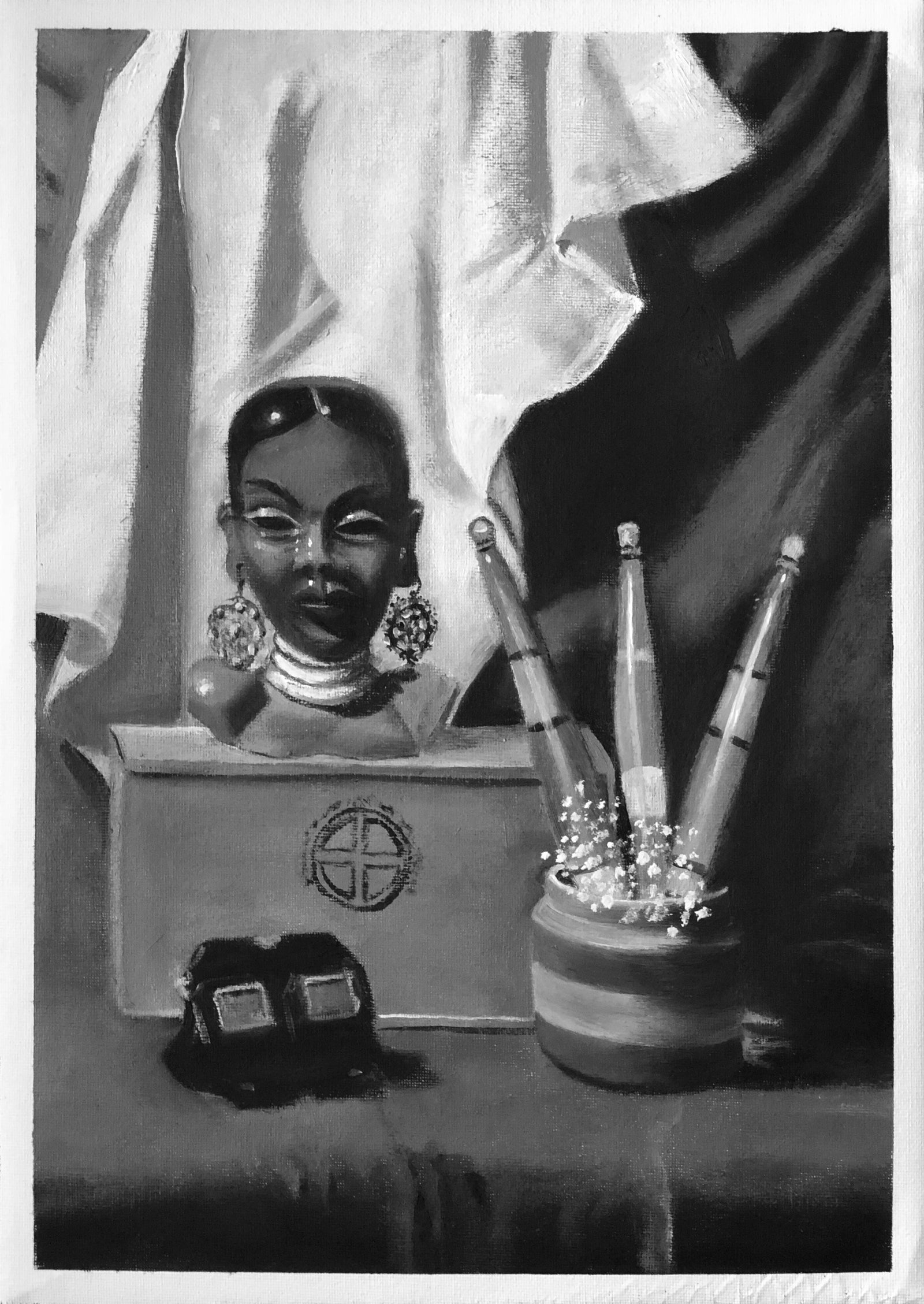 Momento V Still Life with Bust - Oil on Canvas  - 260 x 380 mm