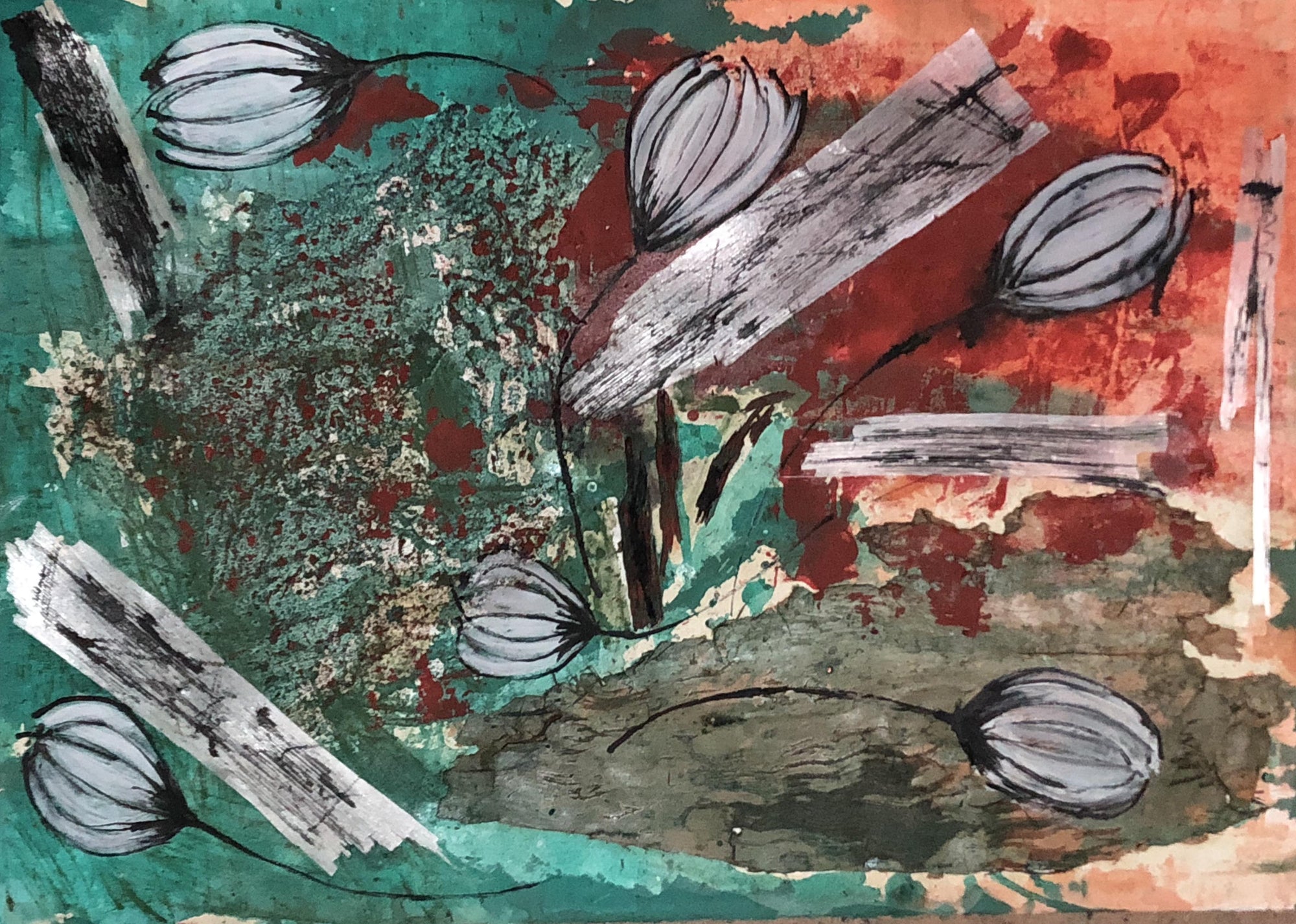 Pods I  2018 - Mixed Media on Canson - 600 x 420mm