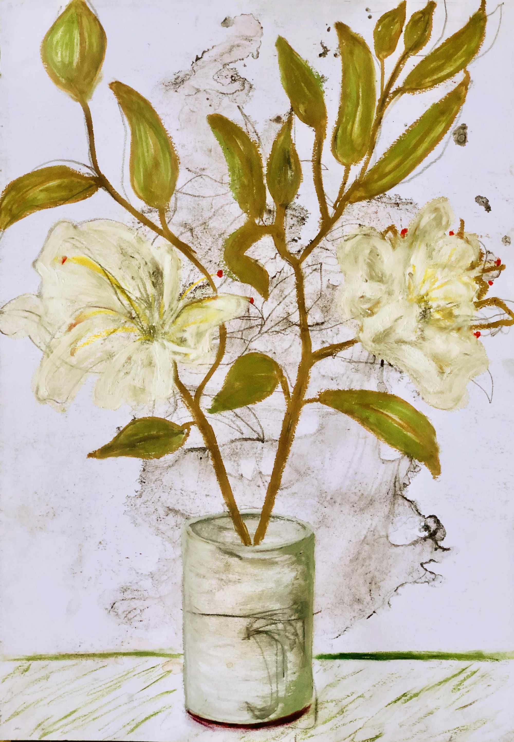 Still Life With Yellow Flowers - Oil Pastel & Ink on Cartridge - 420 x 600mm